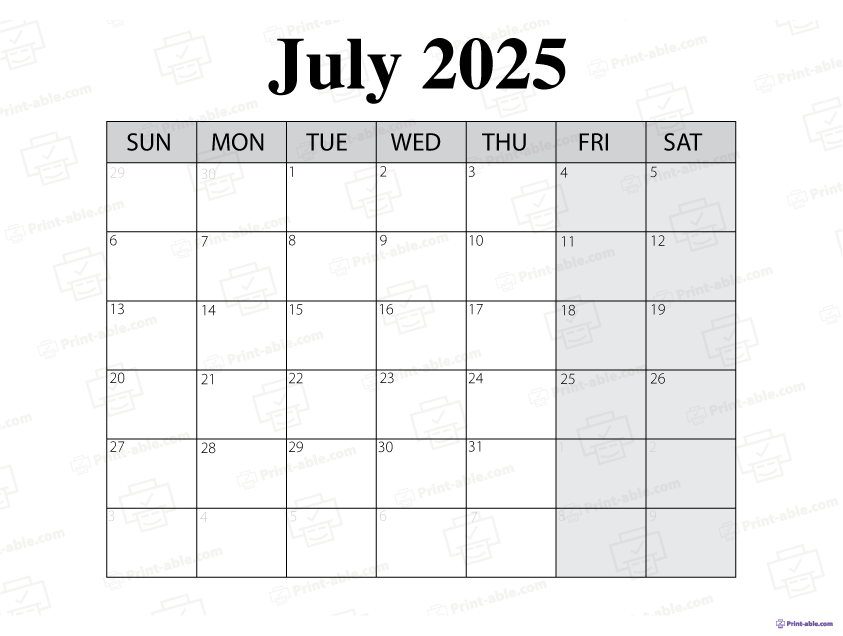 July 2025 Calendar Printable