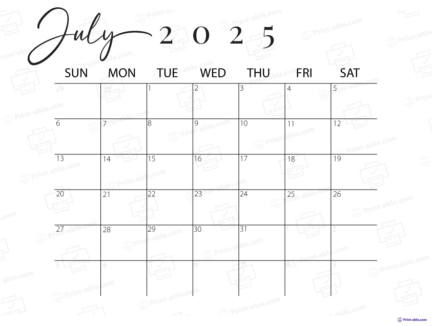 July 2025 Calendar Printable