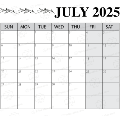 July 2025 Calendar Printable