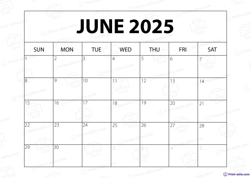 June 2025 Calendar Printable Free Download