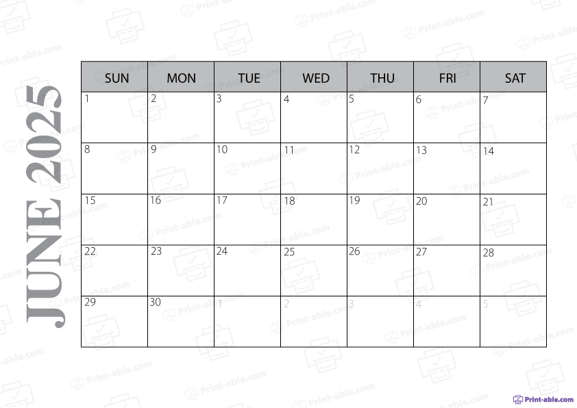 June 2025 Calendar Printable Free Download