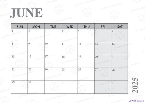 June 2025 Calendar Printable