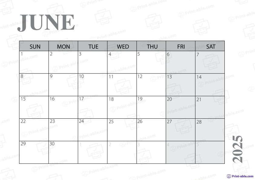 June 2025 Calendar Printable Free Download