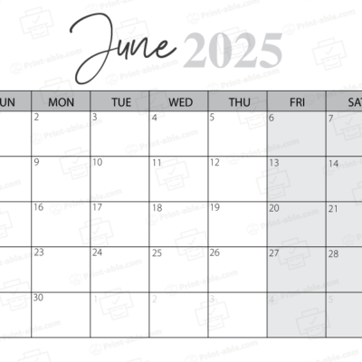 June 2025 Calendar Printable