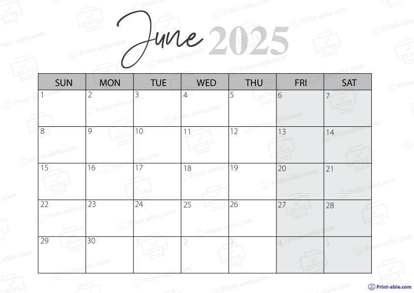 June 2025 Calendar Printable Free Download