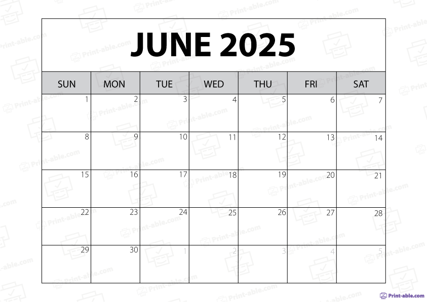 June 2025 Calendar Printable Free Download