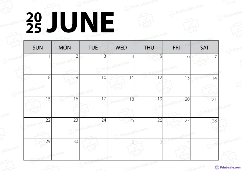 June 2025 Calendar Printable Free Download