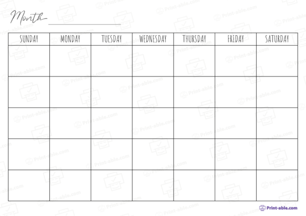 Monthly calendar printable free download