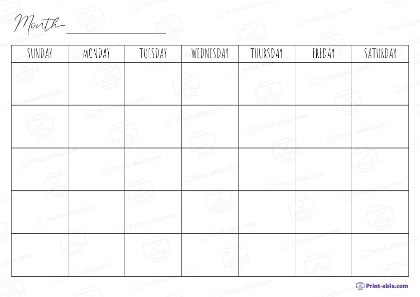 Monthly Calendar Printable Free Download