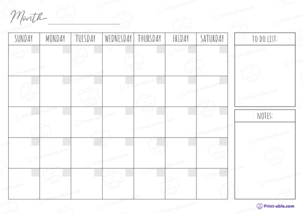 Monthly calendar printable free download