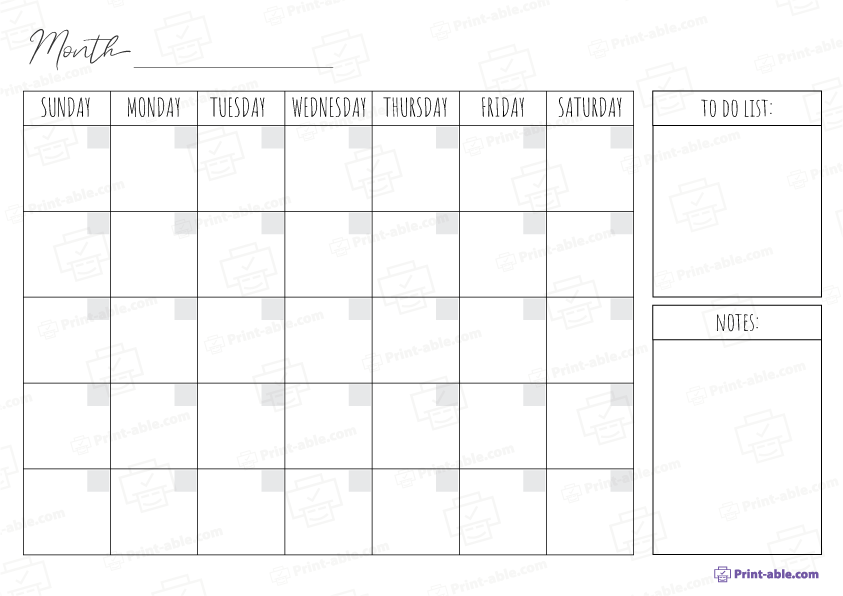 Monthly Calendar Printable Free Download