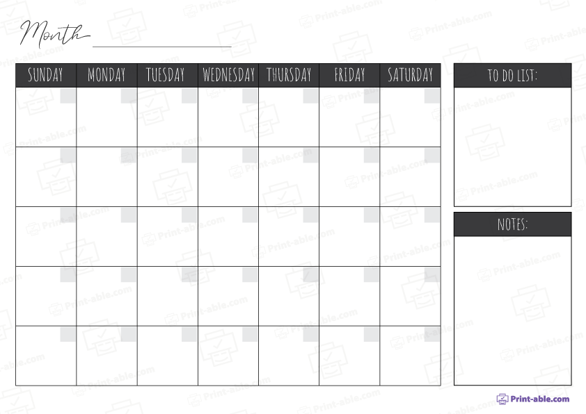 Monthly Calendar Printable Free Download