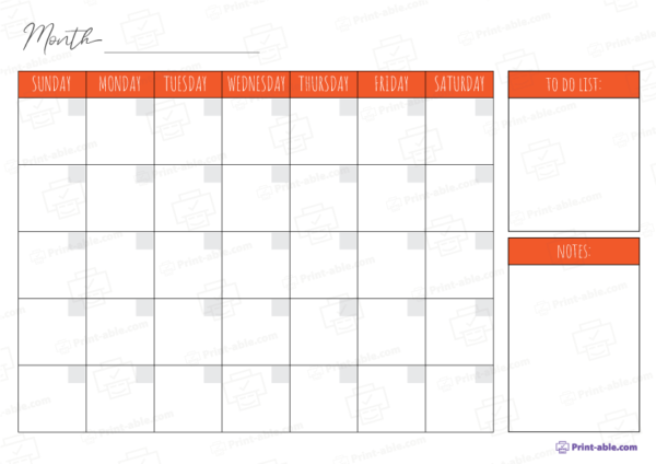 Monthly calendar printable free download