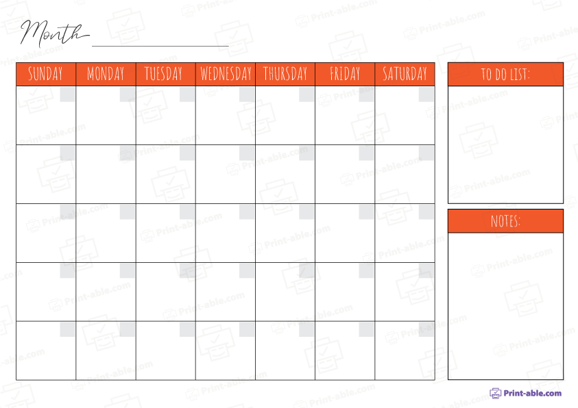 Monthly Calendar Printable Free Download