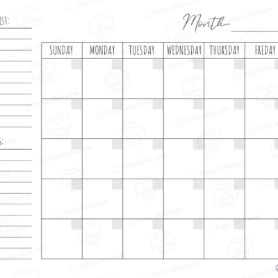 Monthly calendar printable free download