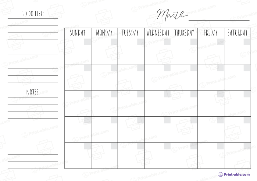 Monthly Calendar Printable Free Download