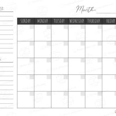 Monthly calendar printable free download