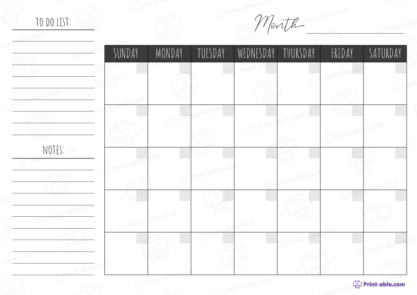 Monthly Calendar Printable Free Download