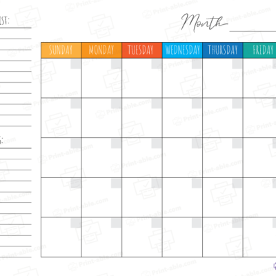 Monthly calendar printable free download