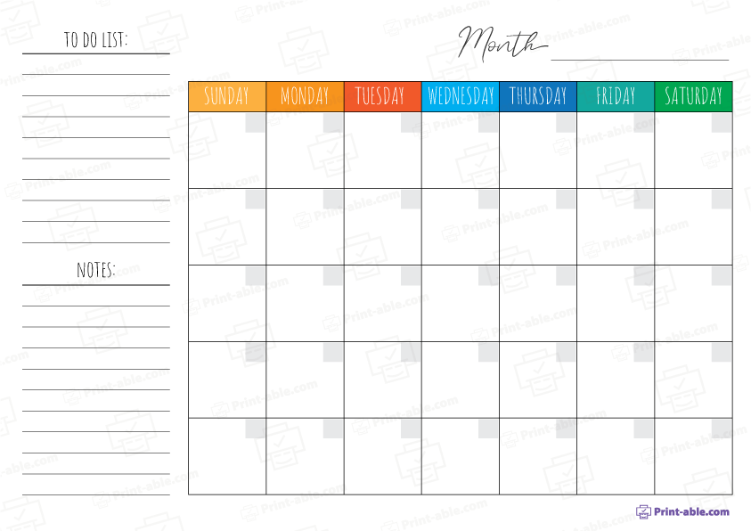 Monthly Calendar Printable Free Download
