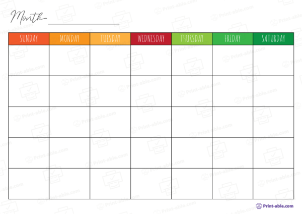 Monthly calendar printable free download