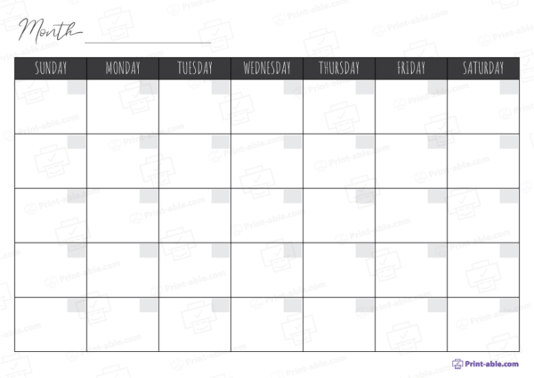 Monthly calendar printable free download