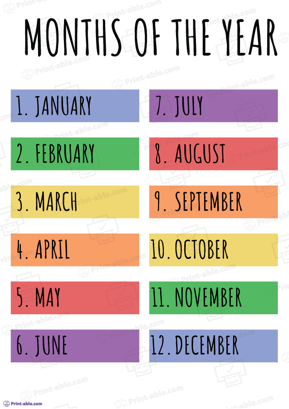 Months of The Year Printable