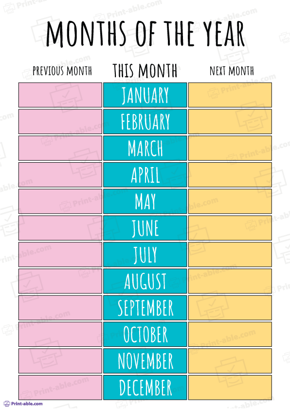 Months of The Year Printable