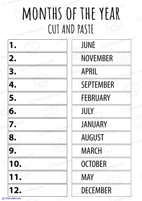 Months of The Year Printable