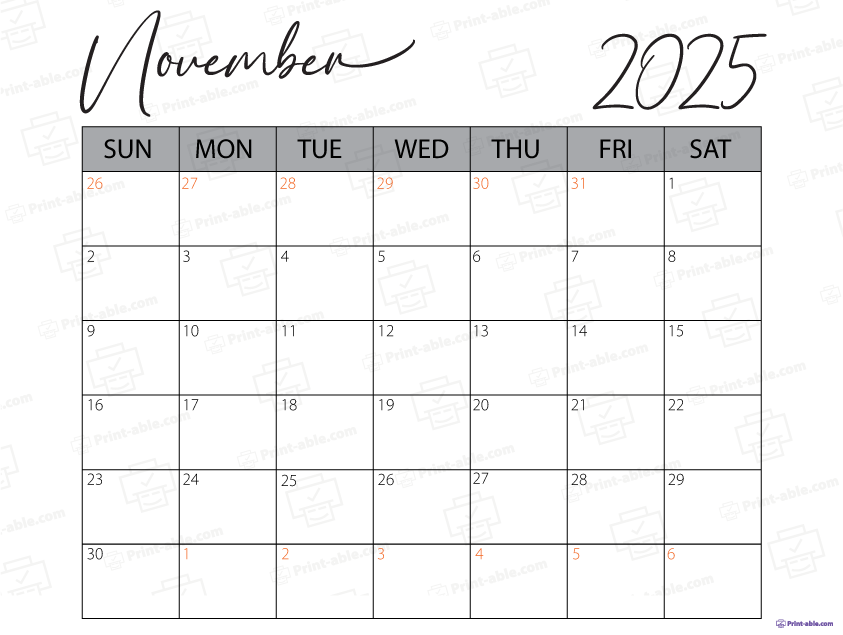 November 2025 Calendar Printable