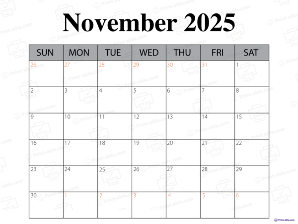 November 2025 Calendar Printable