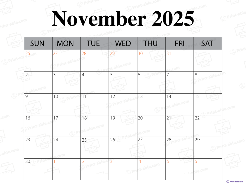 November 2025 Calendar Printable