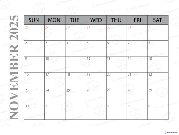 November 2025 Calendar Printable