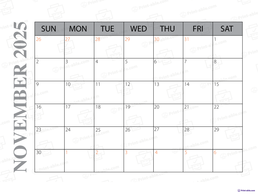 November 2025 Calendar Printable