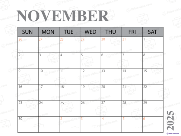 November 2025 Calendar Printable