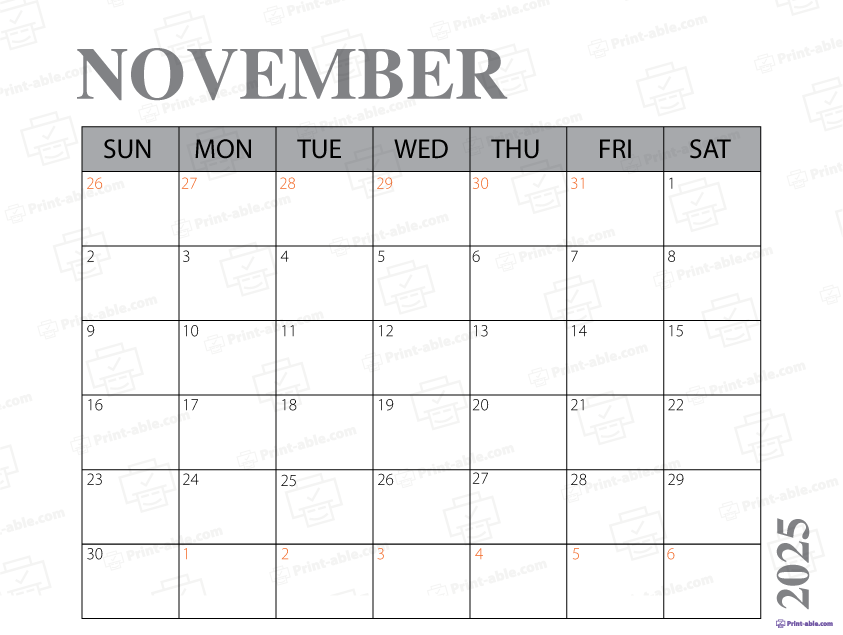 November 2025 Calendar Printable