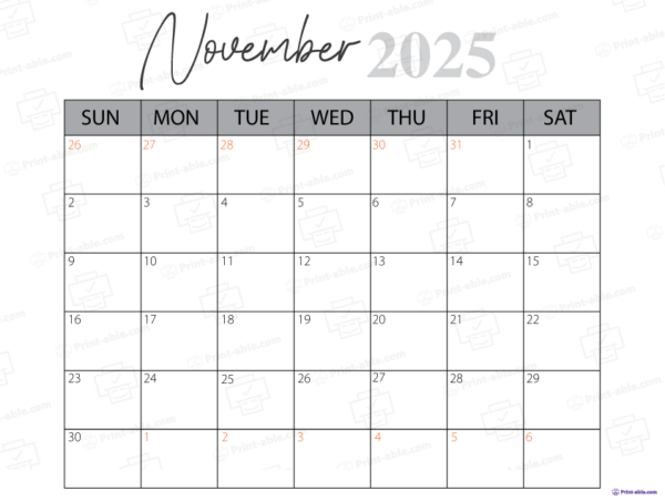 November 2025 Calendar Printable