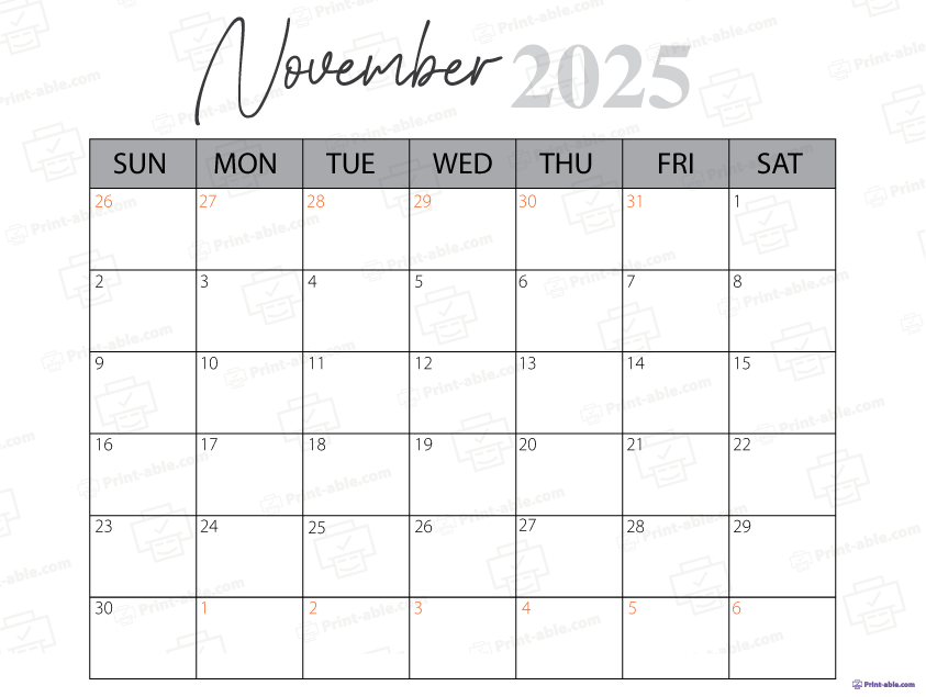 November 2025 Calendar Printable