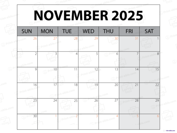 November 2025 Calendar Printable