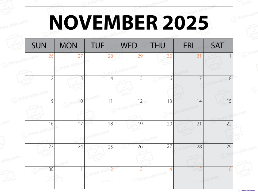 November 2025 Calendar Printable