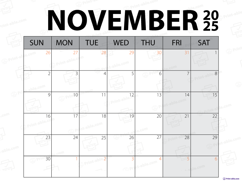 November 2025 Calendar Printable
