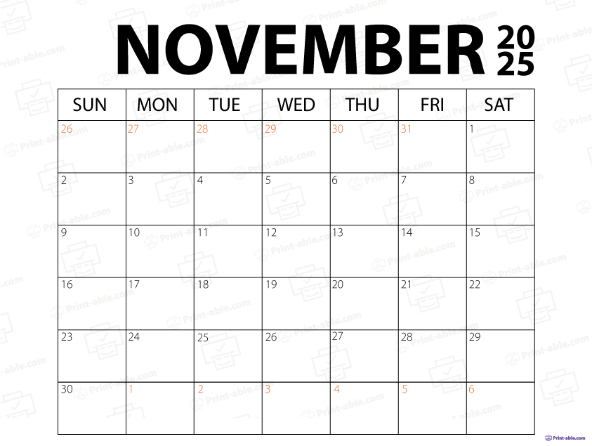 November 2025 Calendar Printable