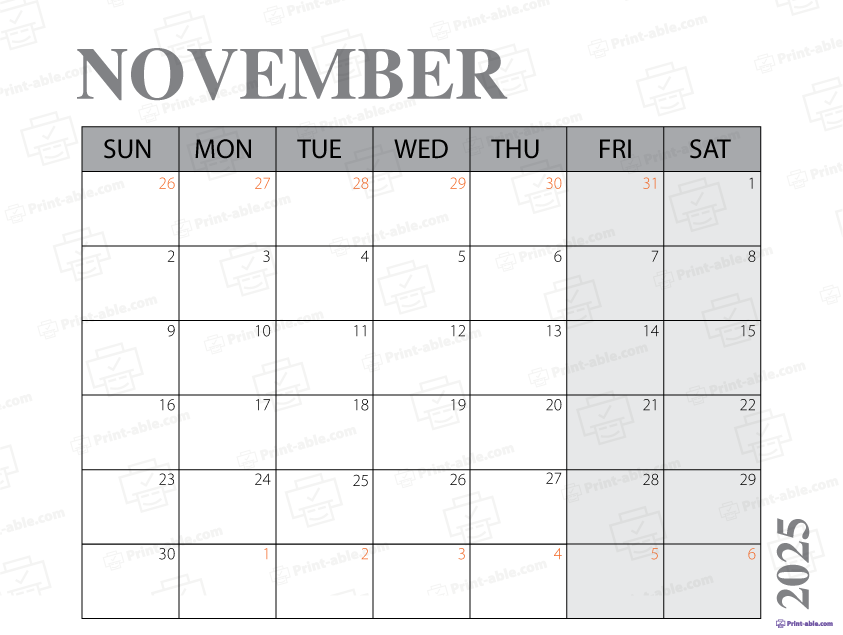 November 2025 Calendar Printable