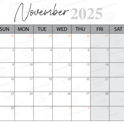 November 2025 Calendar Printable