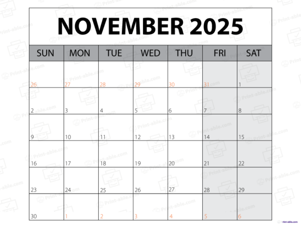 November 2025 Calendar Printable