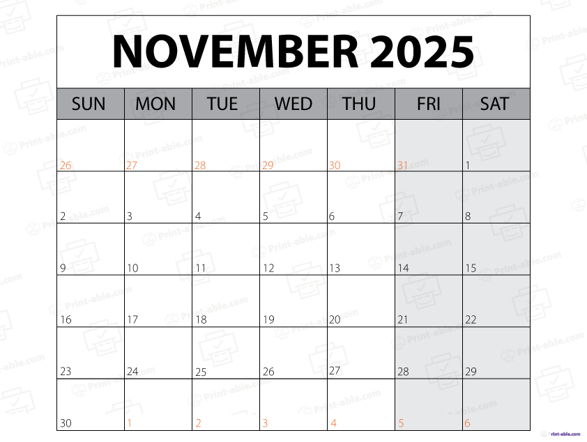 November 2025 Calendar Printable
