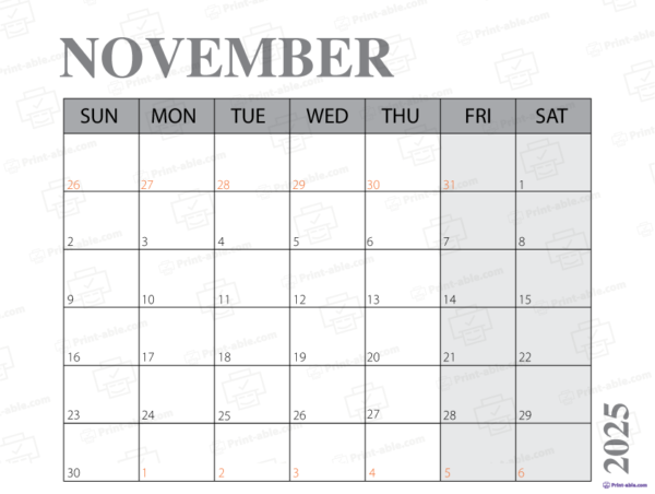 November 2025 Calendar Printable