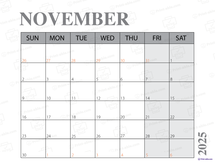 November 2025 Calendar Printable