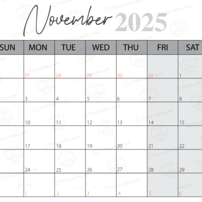 November 2025 Calendar Printable