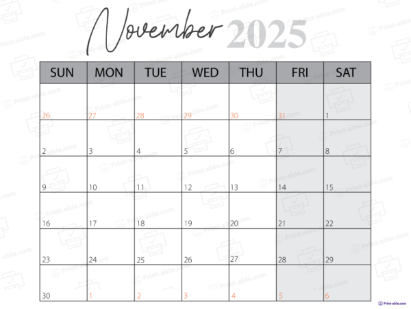November 2025 Calendar Printable